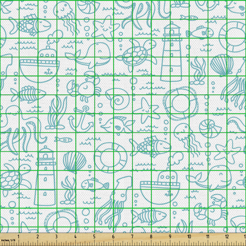 Sualtı Parça Kumaş Tekrarlanmış Canlılar ve Deniz Figürleri