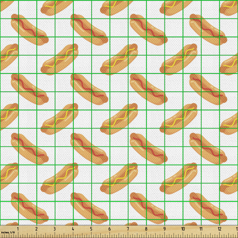 Gıda Parça Kumaş Çapraz Düzenli Hardal Soslu Sosisli Çizimi