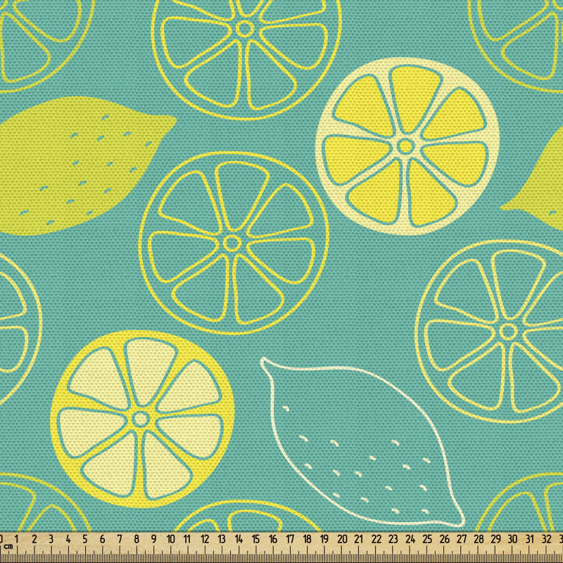 Yiyecek Parça Kumaş Düz Turkuaz Zeminde Limon Çizimli Çalışma