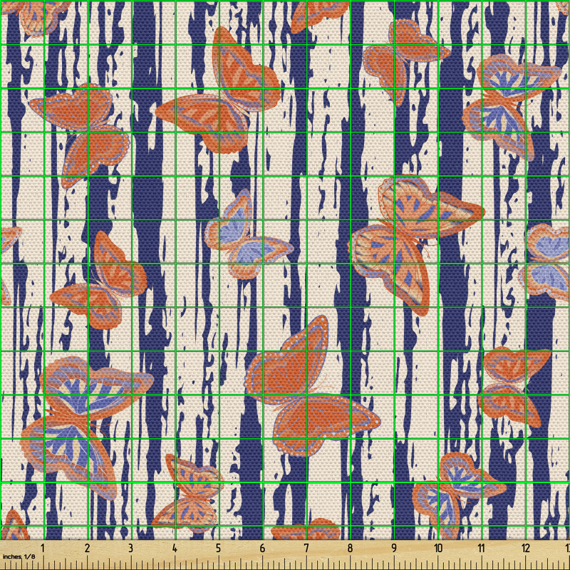 Hayvan Parça Kumaş Dikey Çizgili Zeminde Kelebek Boyamalı Afiş