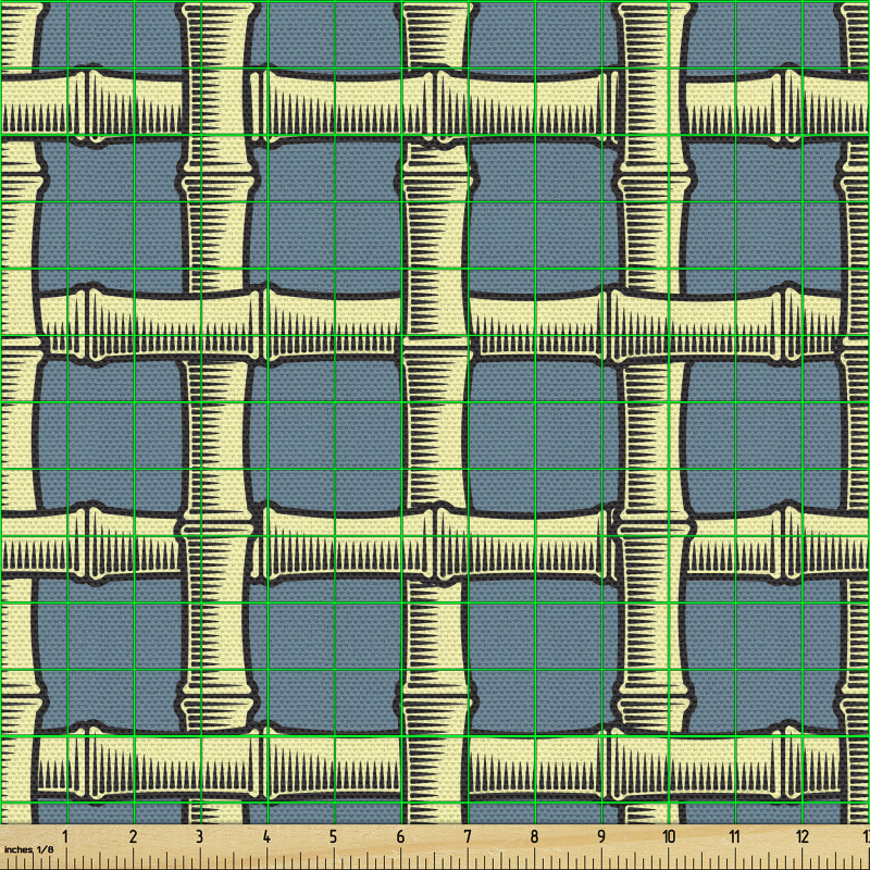 Geometrik Parça Kumaş Bambu Ağaç Dallları ile Küçük Kareler