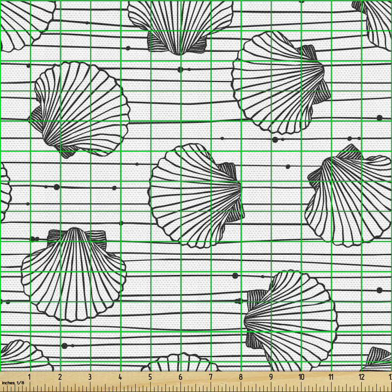 Plaj Parça Kumaş Yatay Şeritler ve Noktalar ile Deniz Kabukları