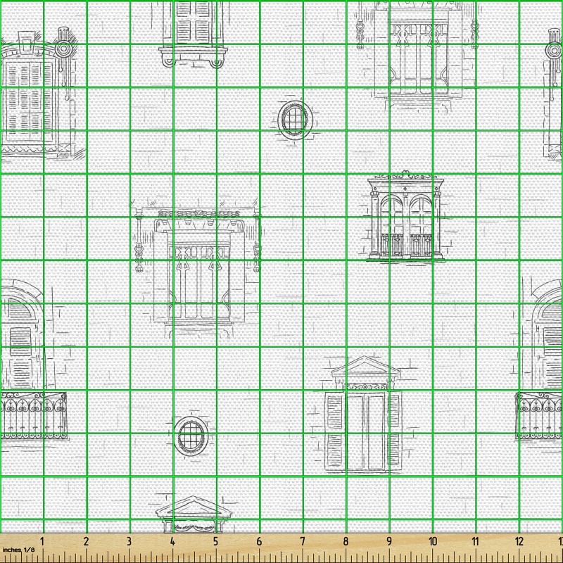 Vintage Parça Kumaş El Çizimi Pencereler
