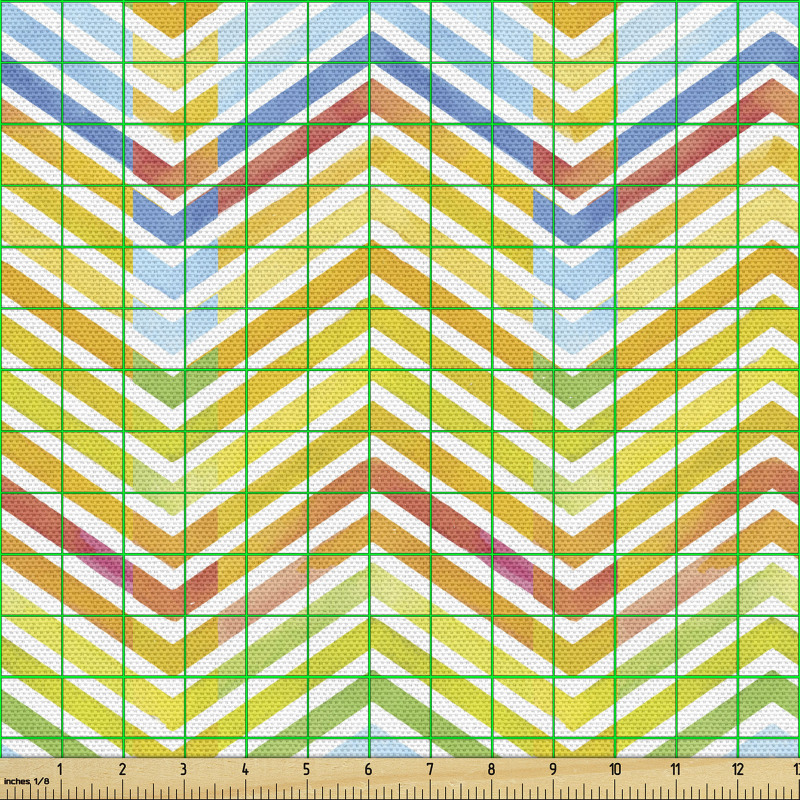 Geometrk Parça Kumaş Sarı Ağırlıklı Zik Zak Çizgili Çalışma