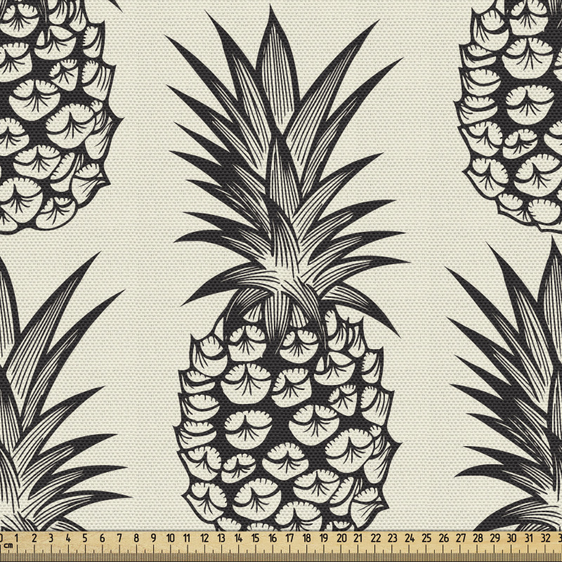 Meyve Parça Kumaş Karalama Detaylı Ananas Çizimli Kompozisyon