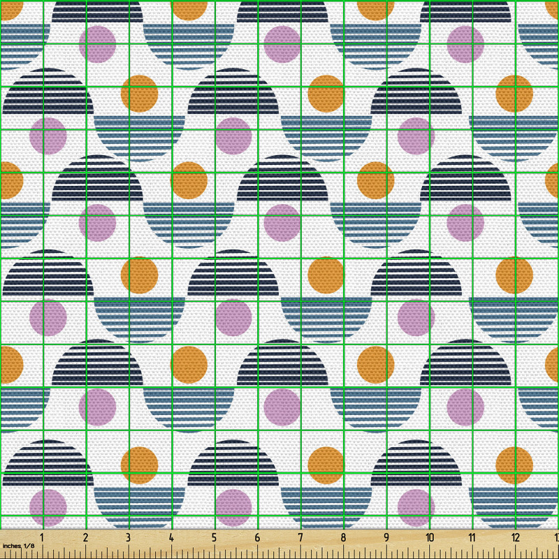 Geometrik Parça Kumaş Üzeri Çizgili Yarım Daireli Kompozisyon
