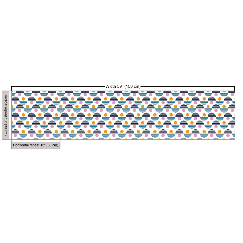 Geometrik Parça Kumaş Üzeri Çizgili Yarım Daireli Kompozisyon