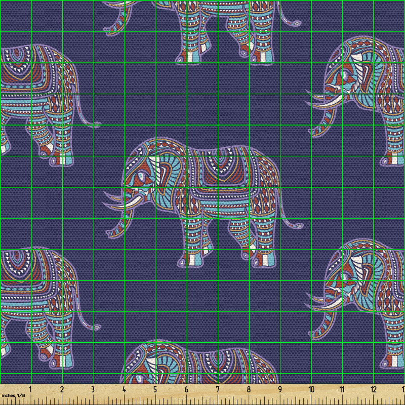 Hayvan Parça Kumaş Etnik Süslemeli Fil Çizimli İllüstrasyon