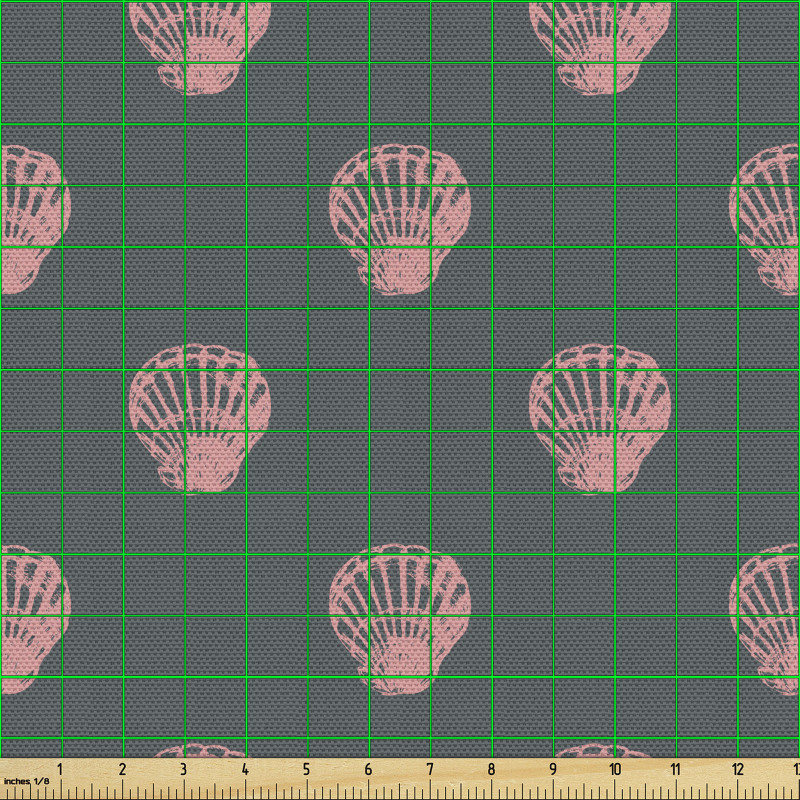 Okyanus Parça Kumaş Belirsiz Çizimli Deniz Kabukları Çalışması