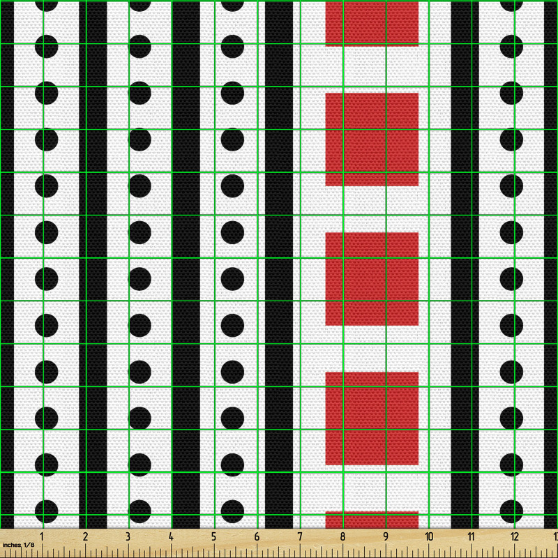 Tasarım Parça Kumaş Dikey Şerit Nokta ve Kırmızı Kareli Çalışma