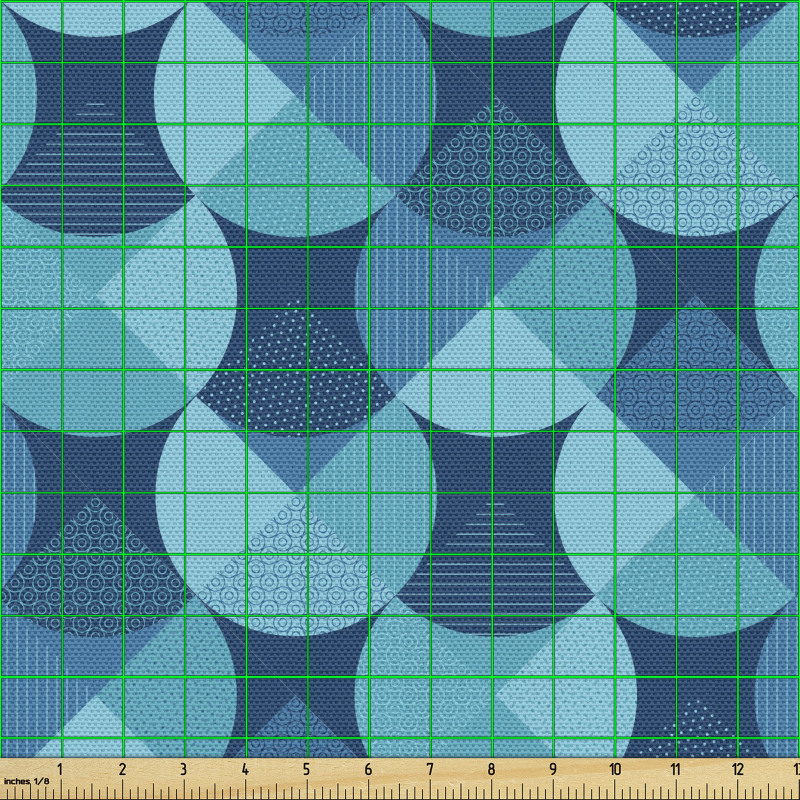 Soyut Parça Kumaş Mavi Fon Üzerindeki Geometrik Şekiller Daire