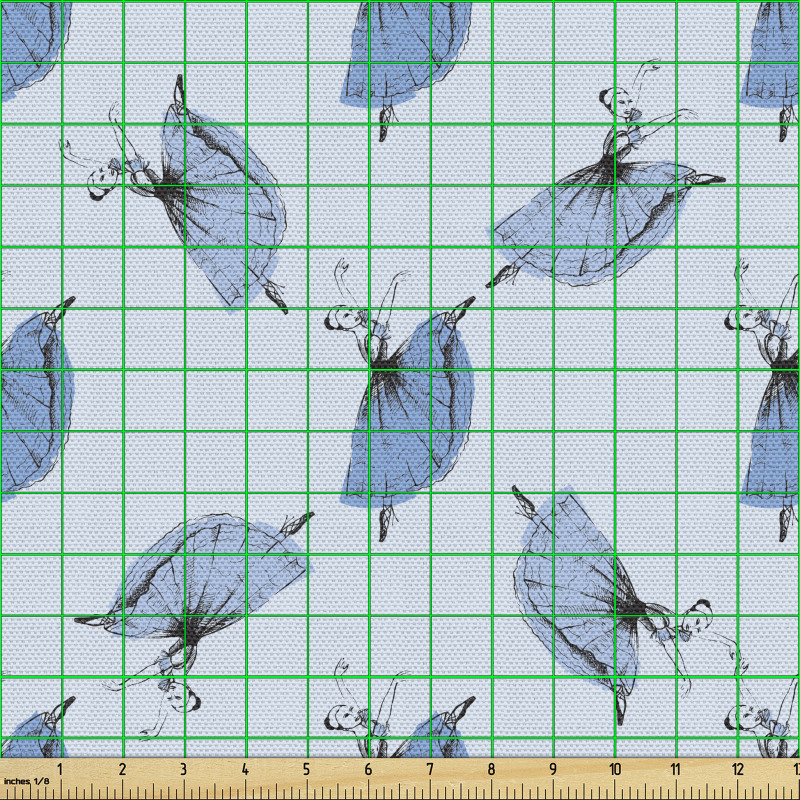 Sanatsal Parça Kumaş Mavi Fon Üzerinde El Çizimi Balerin Kız