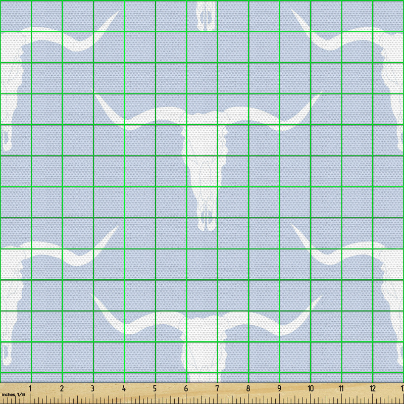 Hayvanlar Parça Kumaş Mavi Fon Üzerindeki Boğa Desenli Boynuz