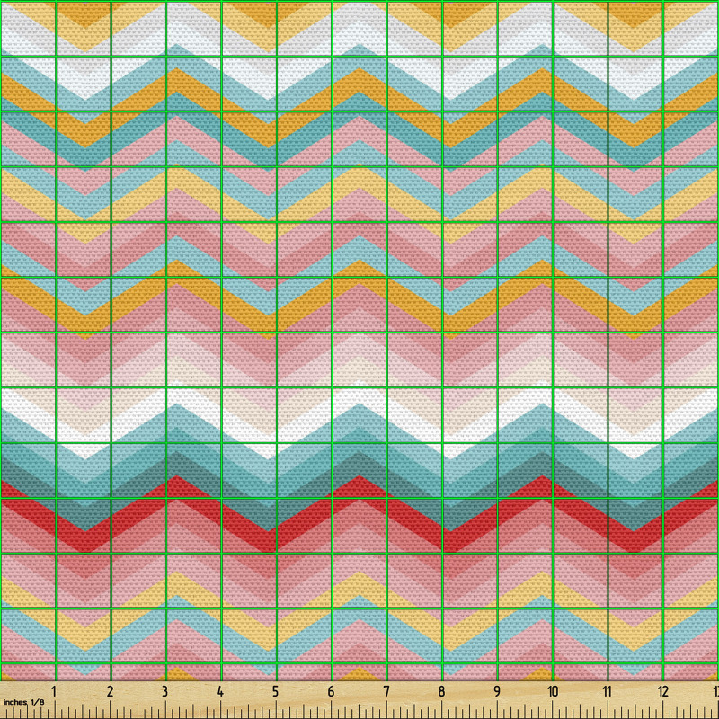 Geometrik Parça Kumaş Gökkuşağı Tonlu Yatay Zikzak Çizgiler