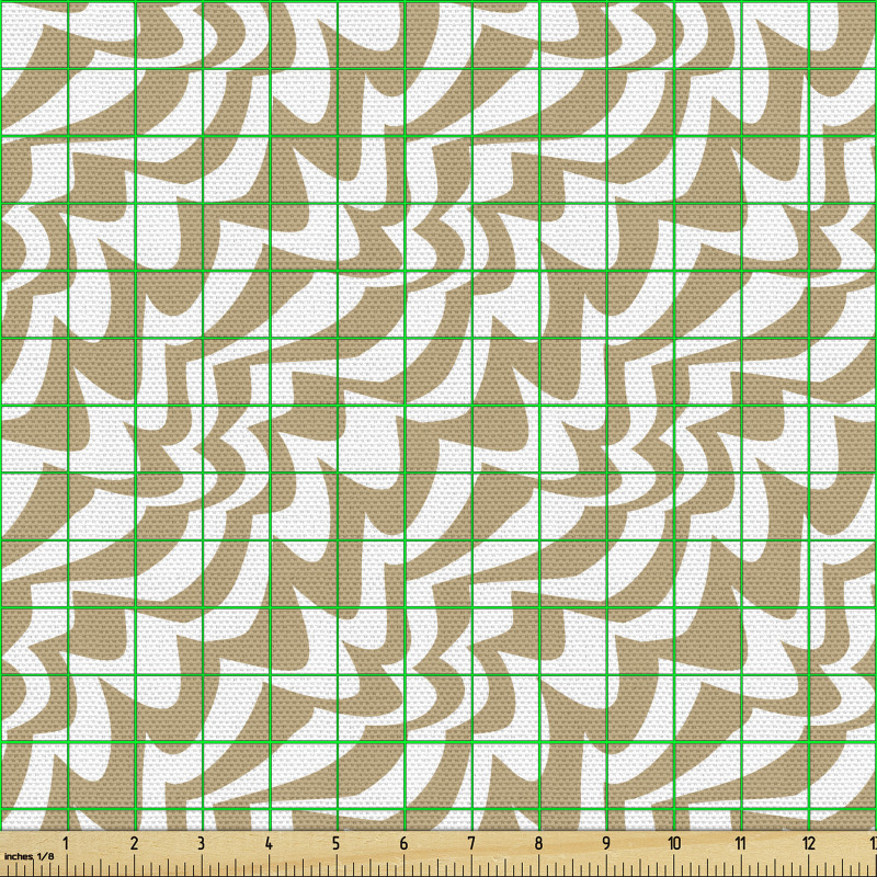 Geometrik Parça Kumaş Bej Zeminde Tekrarlayan Eğri Çizgiler