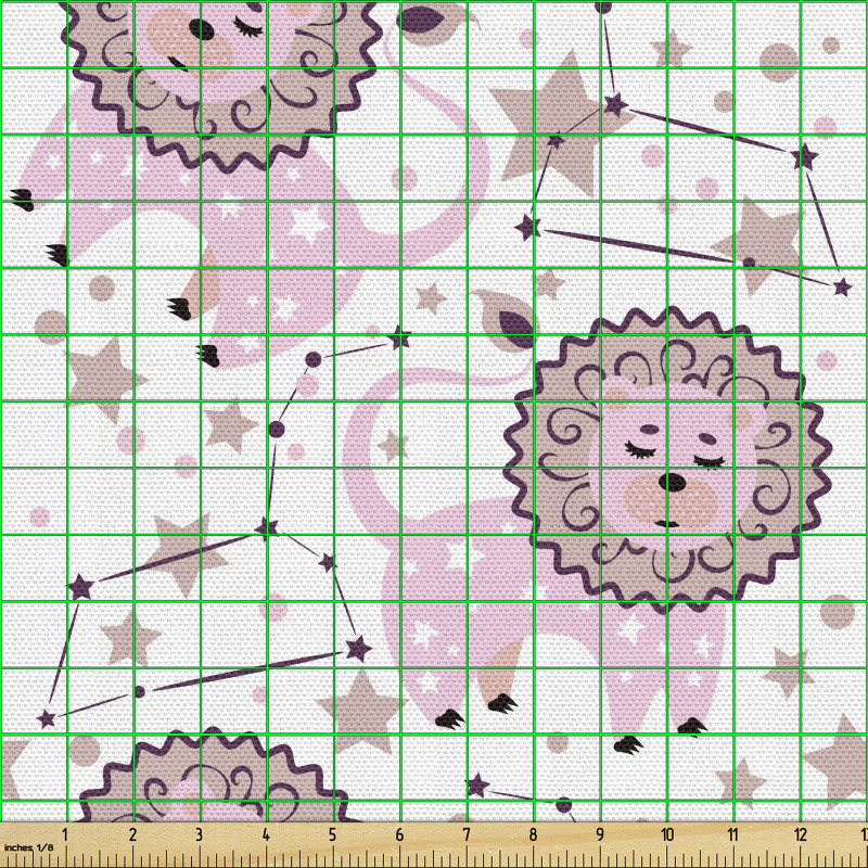 Hayvan Parça Kumaş Takımyıldızlı Zeminde Sevimli Aslan Yavrusu