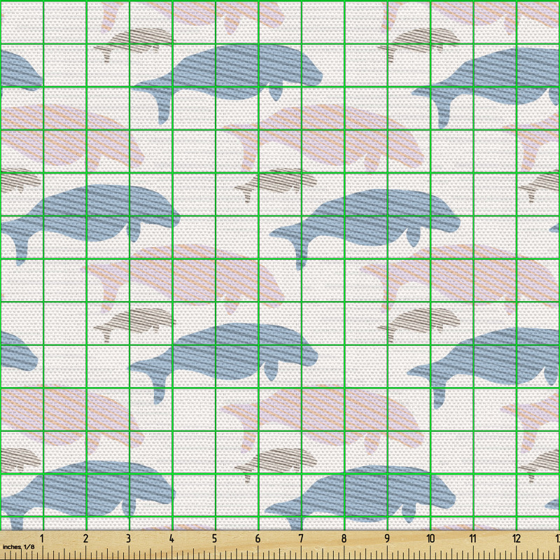 Deniz İneği Parça Kumaş Üzeri Çizgi Süslemeli Manati Tekrarlı