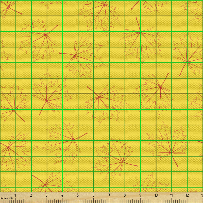 Sonbahar Parça Kumaş Kırmızı Çizilmiş Dökülen Yaprak Şekilleri