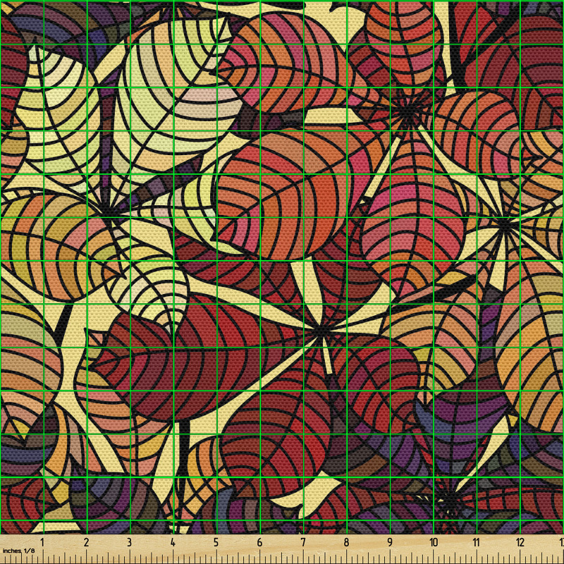 Sonbahar Parça Kumaş İç İçe Geçmiş Desenli Yaprak Motifleri