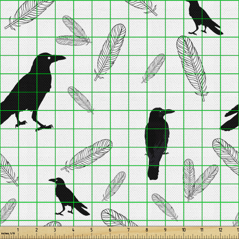 Karalama Parça Kumaş Karga Siluetleri ile Basit Tüy Çizimleri