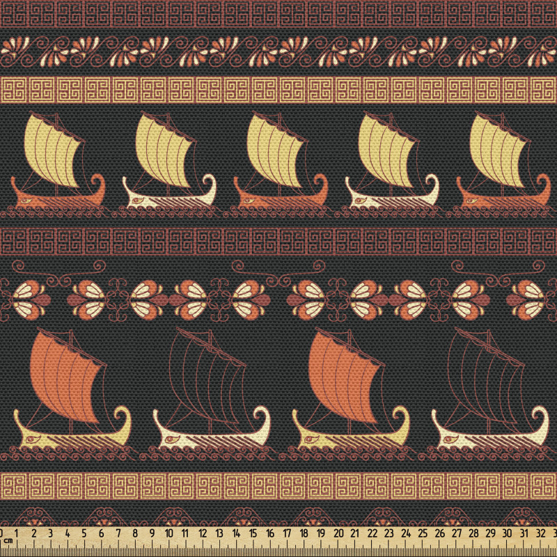 Avrupa Parça Kumaş Yatay Şeritler Üzerinde Yunan Gemileri Model