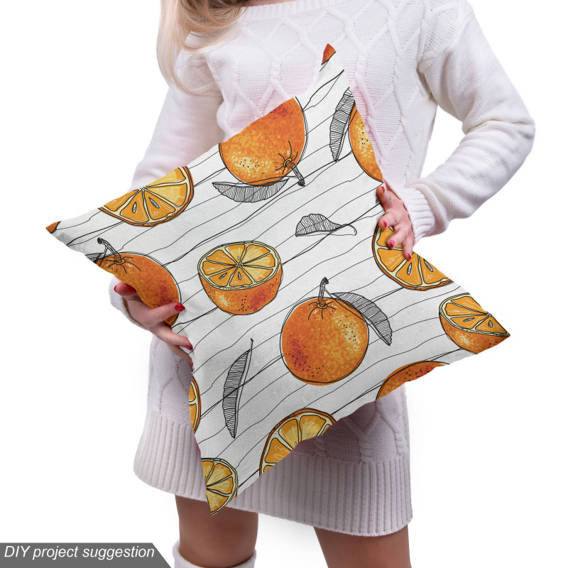 Karalama Parça Kumaş Yatay Şeritler ile Portakal ve Yaprakları