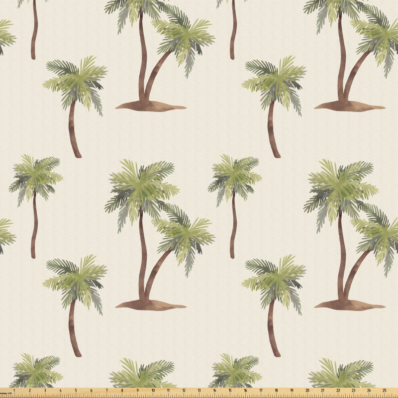 Egzotik Mikrofiber Parça Kumaş Sade Fon Üzerindeki Palmiye Ağacı Desenli