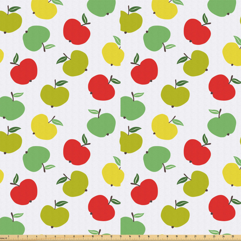 Meyve Mikrofiber Parça Kumaş Sık Tekrarlanmış Sarı Yeşil ve Kırmızı Elma