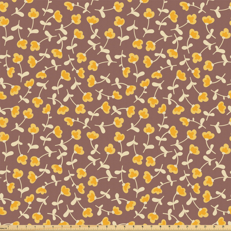 Bitki Mikrofiber Parça Kumaş Kahverengi Zeminde Sarı Bahar Çiçekleri Afişi
