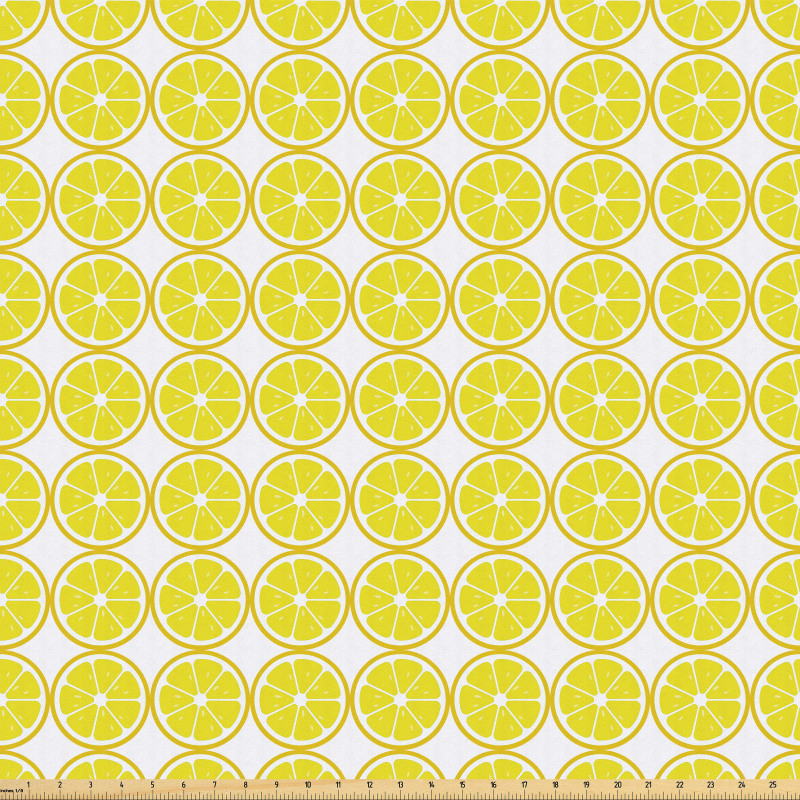 Meyveler Mikrofiber Parça Kumaş Beyaz Fon Üzerindeki Sarı Limon Dilimleri