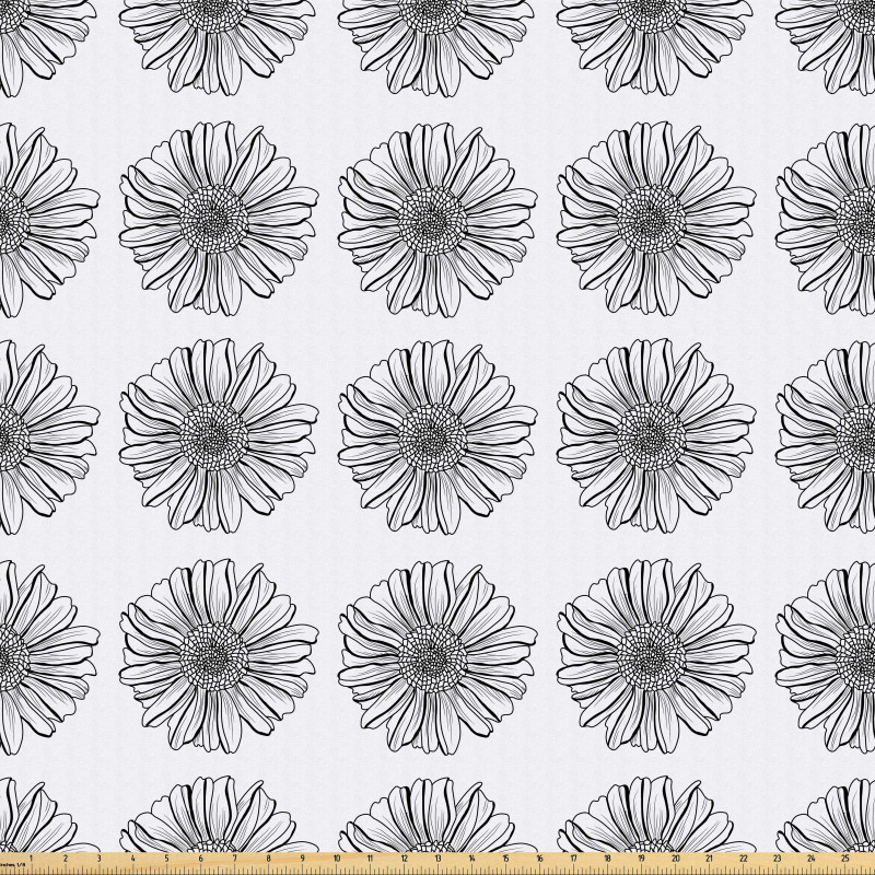 Botanik Mikrofiber Parça Kumaş Polenli Yıldız Çiçekleri El Çizimi Desen