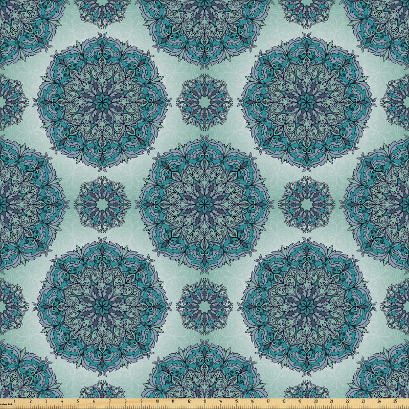 Etnik Mikrofiber Parça Kumaş Mandala Görünümlü Mozaik Yuvarlak Bohem Stil