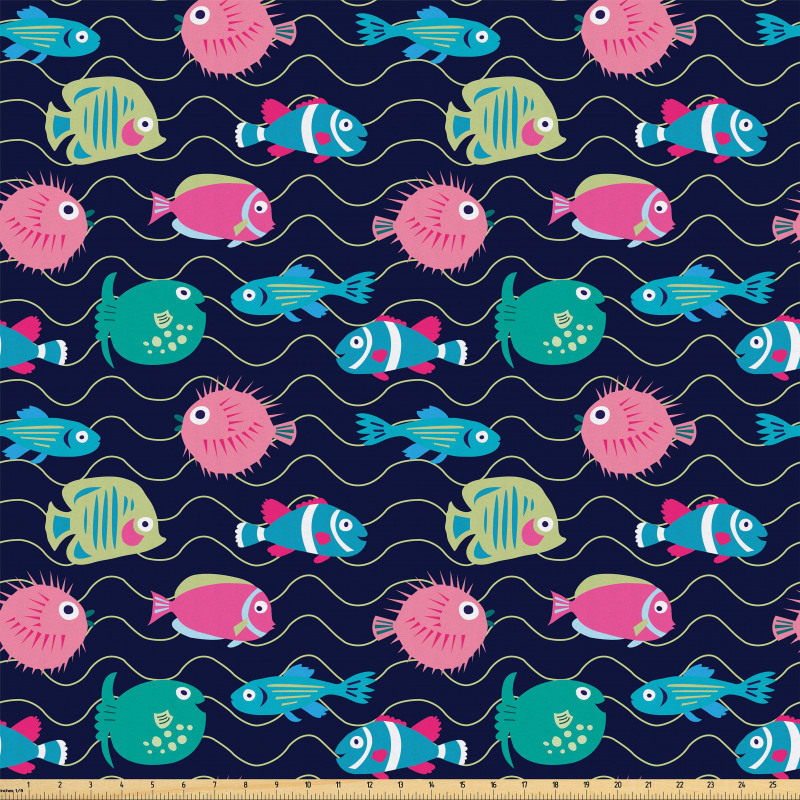 Sualtı Mikrofiber Parça Kumaş Karikatür Tasarımlı Eğlenceli Balık Türleri