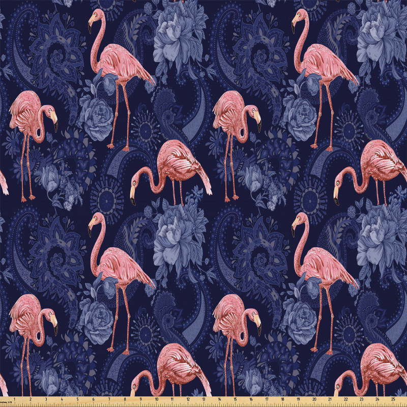 Tropikal Mikrofiber Parça Kumaş Eski Moda Çiçek Çizimleri ile Flamingolar