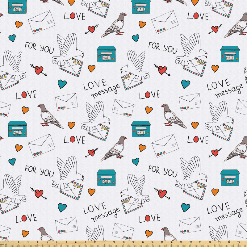 Romantik Mikrofiber Parça Kumaş Mektup Taşıyan Güvercinler ile Kalpler 