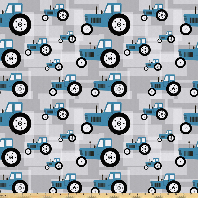 Araba Mikrofiber Parça Kumaş Karikatür Dizaynlı Tekrarlı Traktör Motifi