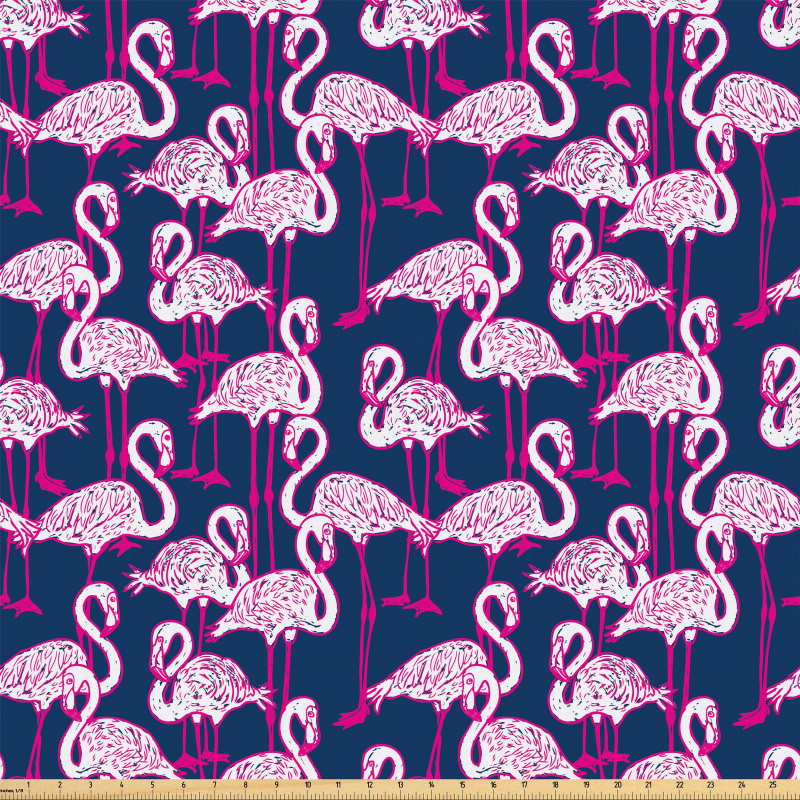 Flamingo Mikrofiber Parça Kumaş Soyut Artistik Çizimli Egzotik Kuş Motifi 
