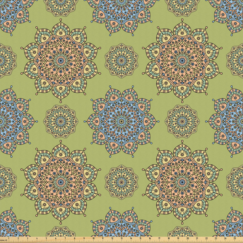 Oryantal Mikrofiber Parça Kumaş Mandala Tasarım Çiçekli Mozaik Tasarım