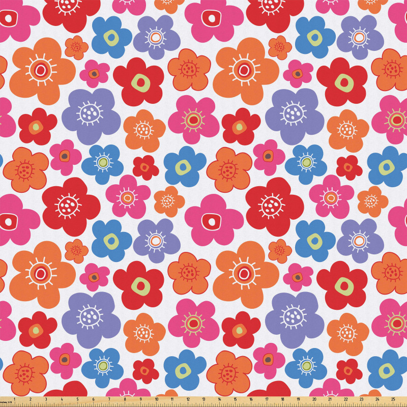 Bahar Mikrofiber Parça Kumaş Rengarenk Karikatür Çizimli Kır Çiçekleri 