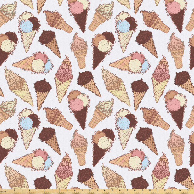 Yemek Mikrofiber Parça Kumaş Külahta Rengarenk Dondurma Çizimleri Deseni