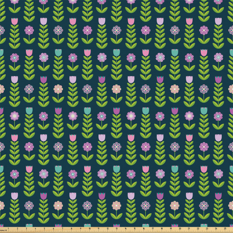 Doğa Mikrofiber Parça Kumaş Karikatür Çizimli Simetrik Kır Çiçeği Dalları