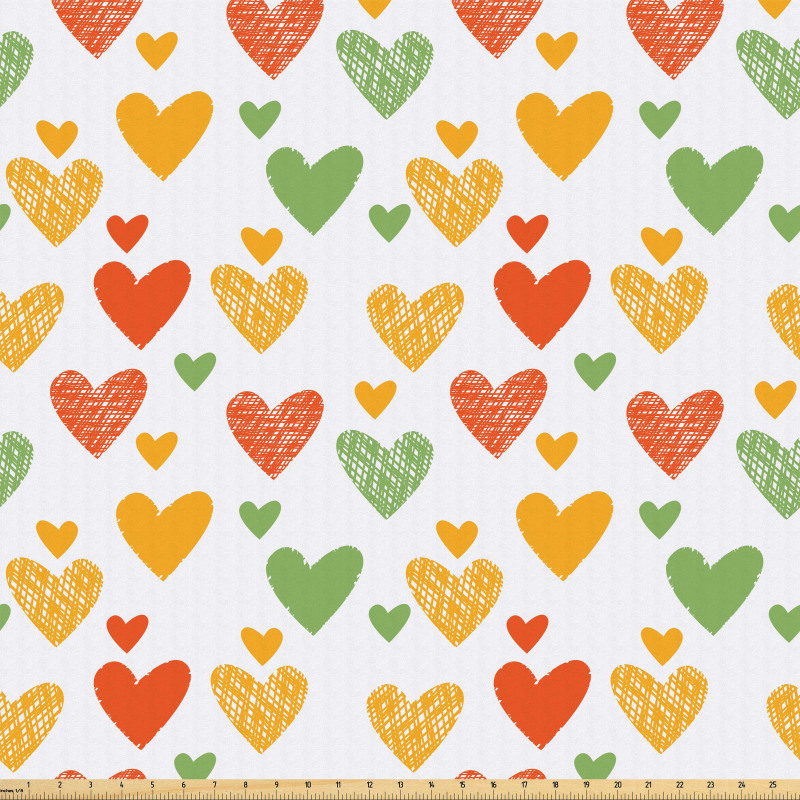 Romantik Mikrofiber Parça Kumaş Beyaz Fon Üzerinde Rengarenk Kalpli Desen