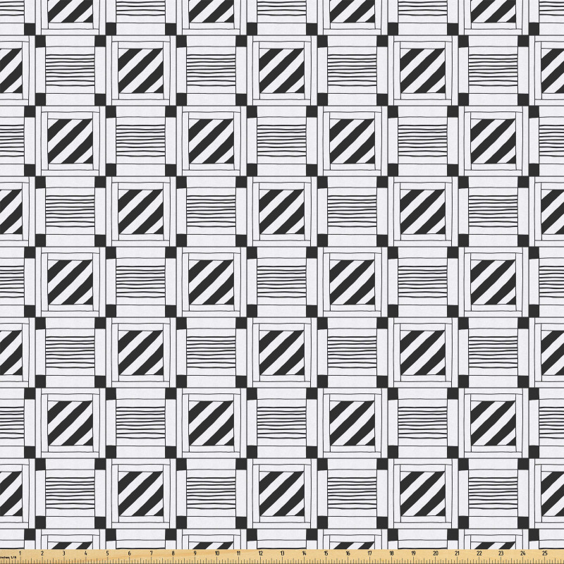 Geometrik Mikrofiber Parça Kumaş Dekoratif Koyu Grili Kareler Desenli