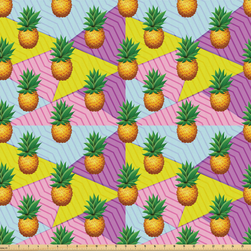Rengarenk Mikrofiber Parça Kumaş Yaz Temasında Geometrik Arka Plan Ananas