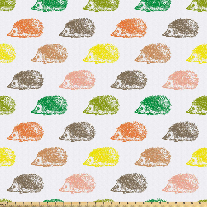 Hayvan Mikrofiber Parça Kumaş Rengarenk Soyut Eğlenceli Kirpi Çizimleri