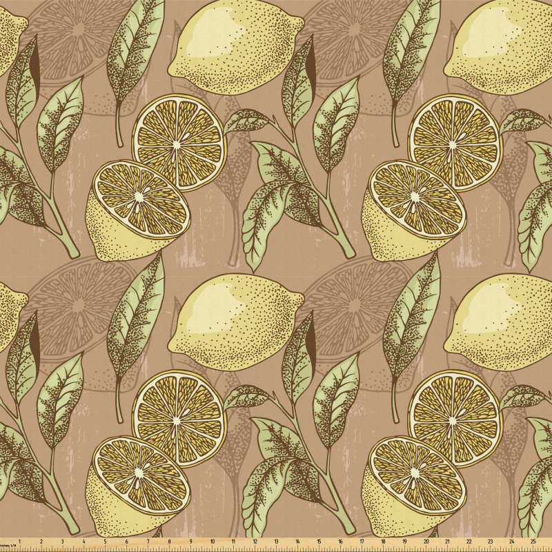Meyveler Mikrofiber Parça Kumaş Sanatsal Grafik Dilimli ve Bütün Limonlar