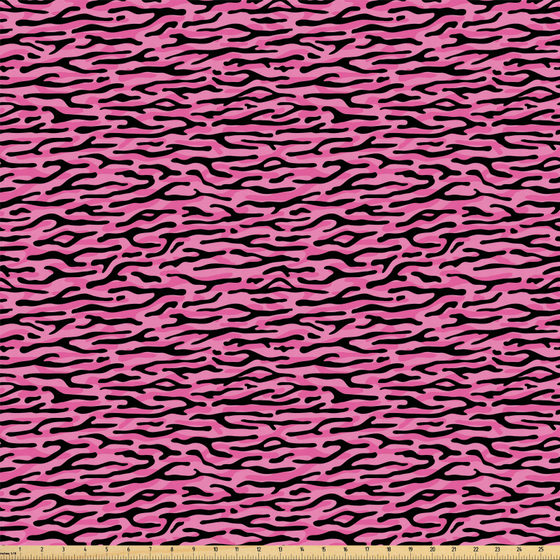 Hayvan Mikrofiber Parça Kumaş Pembe ve Siyah Zebra Cildi Desenli Çizgili