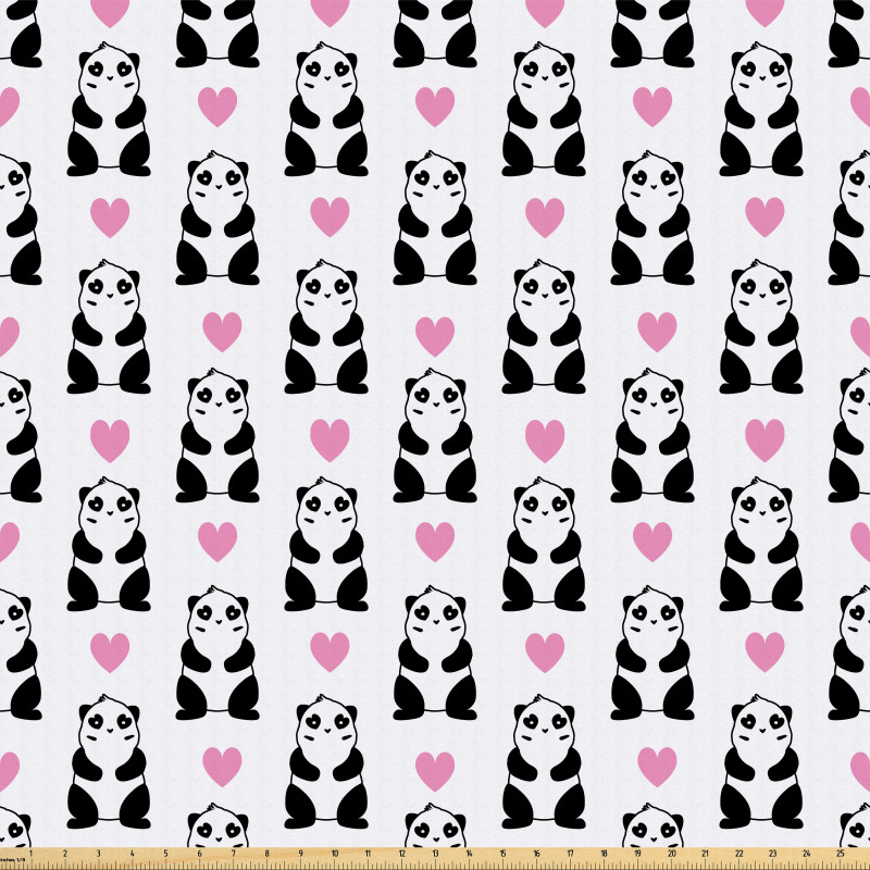 Kalp Mikrofiber Parça Kumaş Sevimli Romantik Minik Aşık Panda Tasarımı