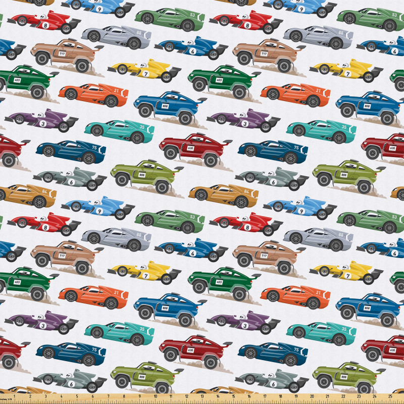 Rengarenk Mikrofiber Parça Kumaş Küçük Yarış Ralli Arabaları Koleksiyonu