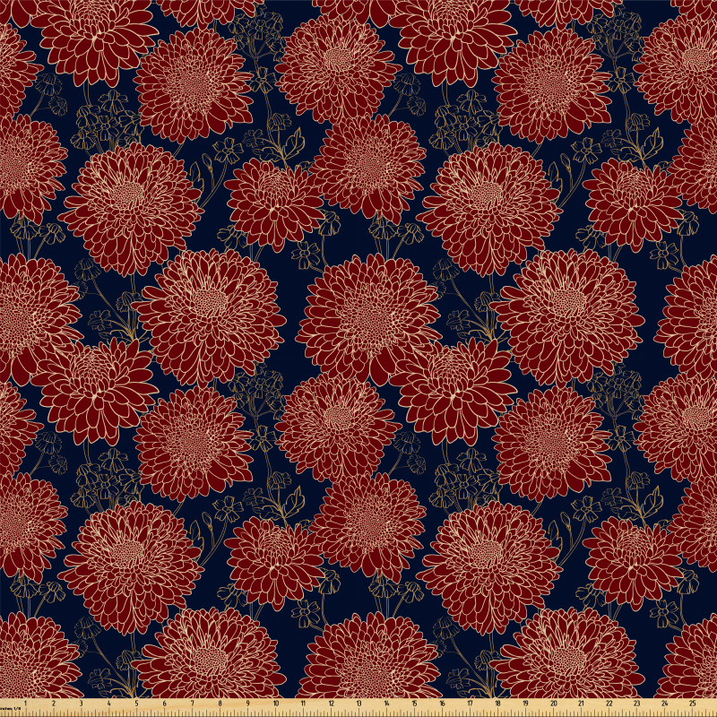 Floral Mikrofiber Parça Kumaş Kırmızı Çiçekler Desenli